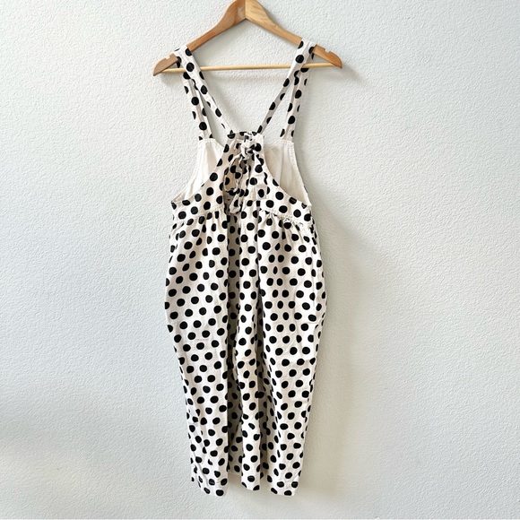 Ichi Polka Dot Crop Wide Leg Linen Tie Back Jumpsuit Size S/M White Black Japan - Picture 9 of 11